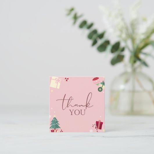 Pale Pink Xmas Thema Danke Kunden Dankbarkeit Quadratische Visitenkarte (Stehend Vorderseite)