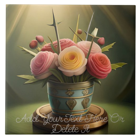 Pale Pink, Yellow and Coral Roses in Rays of Light Fliese (Vorderseite)