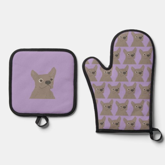 Pale Purple Dog Ofenhandschuh & Topflappen-Set (Vorderseite)