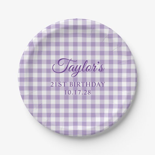 Pale Purple Gingham Plaid 21st Birthday Pappteller (Vorderseite)