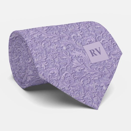 Pale Purple Lavender Embossed Scroll Texture Krawatte (Gerollt)