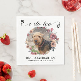 Pale Roses Frame Dog Photo Wedding Serviette