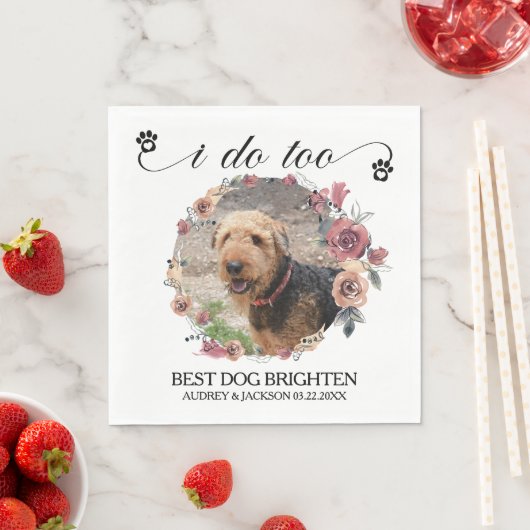 Pale Roses Frame Dog Photo Wedding Serviette (Beispiel)