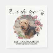Pale Roses Frame Dog Photo Wedding Serviette (Vorderseite)