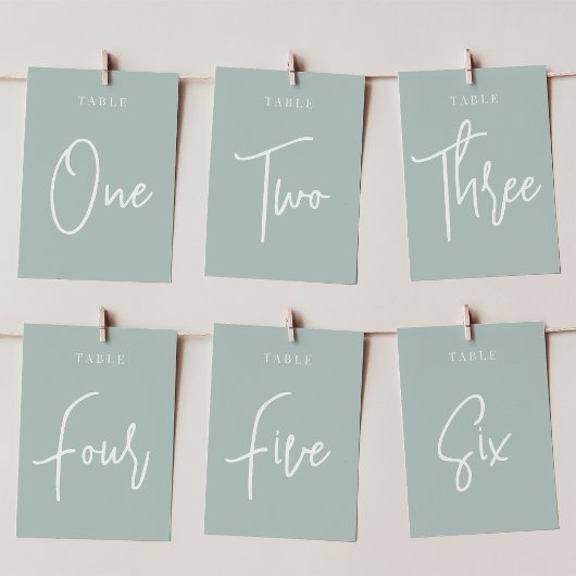 Pale Sage Green Hand Scripting Tabelle 1 Tischnummer