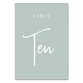 Pale Sage Green Hand Skripte Tabelle TEN Tischnummer (Vorderseite)