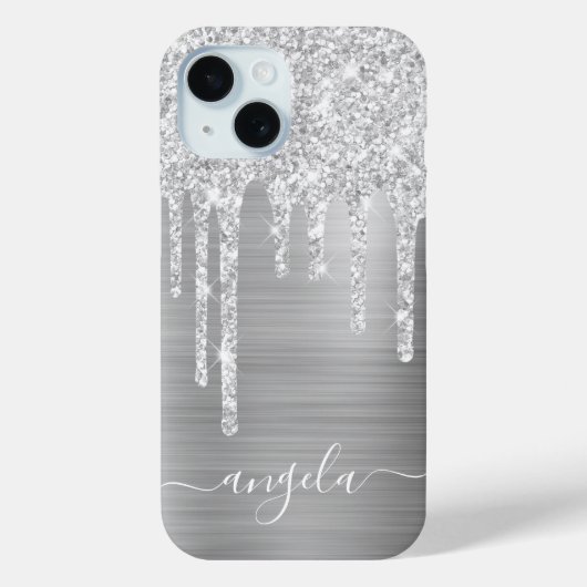 Pale Silver Glitter Drips Glam Signature Case-Mate iPhone Hülle (Rückseite)