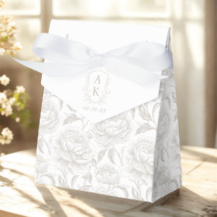 Pale Taupe Monogram Wappen Chinoiserie Peonies Geschenkschachtel