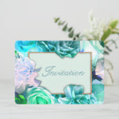 Pale Teal Rose Birthday Party Invitation Einladung (Stehend Vorderseite)