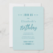 Pale Teal Rose Birthday Party Invitation Einladung (Rückseite)