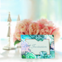 Pale Teal Rose Birthday Party Invitation