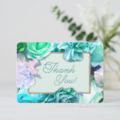 Pale Teal Rose Thank You Card Dankeskarte (Stehend Vorderseite)