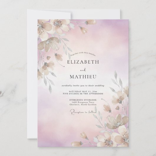 Pale-Violette-Hochzeit Einladung (Vorderseite)