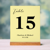 Pale Yellow Minimalist Wedding Table Number Acrylschild (Neutral)