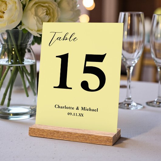 Pale Yellow Minimalist Wedding Table Number Acrylschild