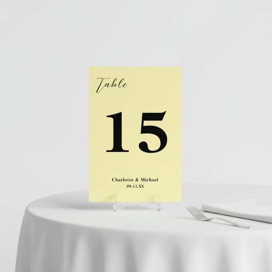 Pale Yellow Minimalist Wedding Tischnummer
