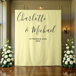 Pale Yellow Script Minimalist Wedding Backdrop Wandteppich