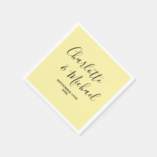 Pale Yellow Script Minimalist Wedding Serviette (Ecke)