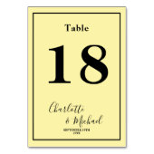 Pale Yellow Script Minimalist Wedding Tischnummer (Vorderseite)