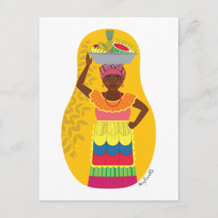Palenquera Cartagena Matryoshka Postcard Postkarte