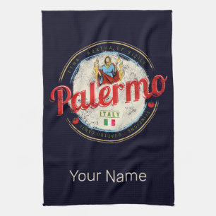 Palermo Hauptstadt Sizilien Italien Vintag Souveni Geschirrtuch