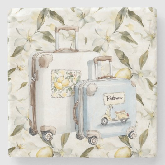 Palermo Italian coast Lemons Suitcases Steinuntersetzer (Vorderseite)