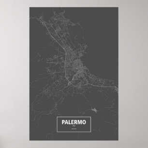Palermo, Italien (weiß auf Schwarzem) Poster