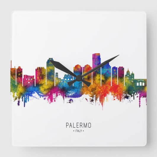 Palermo Italy Skyline Quadratische Wanduhr (Vorderseite)