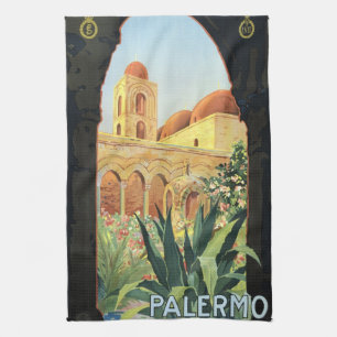 Palermo-Kirche in Italien, Vintage-Reiseposter-Kun Geschirrtuch
