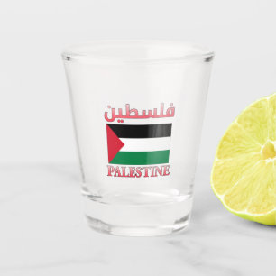 Palestine Flag ف ل س ط Arabic und English WordArt Schnapsglas