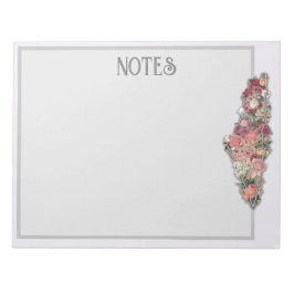 Palestine Floral Map BASIC Notes Notepad Gray Notizblock