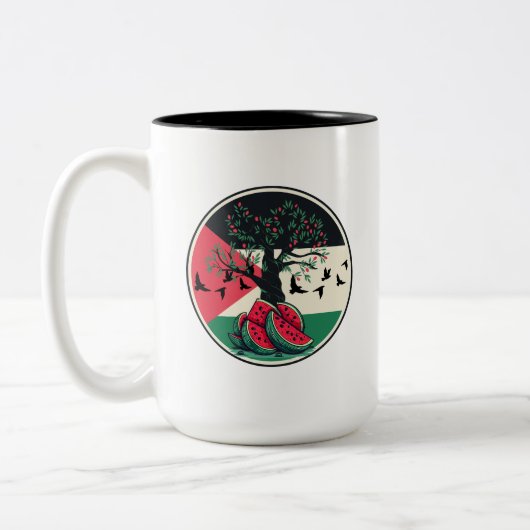 Palestine Kulturschatz Olivenweg Zweifarbige Tasse (Links)