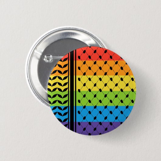 Palestine LGBT Rainbow Keffiyeh Pattern Scarf Button (Vorne & Hinten)