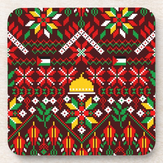 Palestine Tatreez Traditionelle Stickerei Getränkeuntersetzer (Vorderseite)