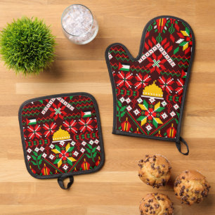 Palestine Tatreez Traditionelle Stickerei Ofenhandschuh & Topflappen-Set