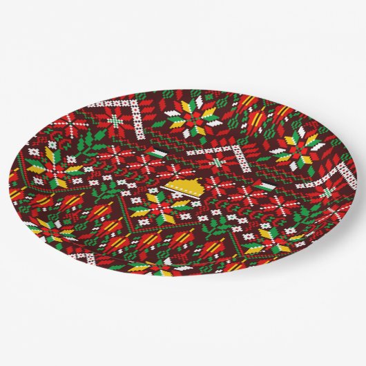 Palestine Tatreez Traditionelle Stickerei Pappteller (Schrägansicht)