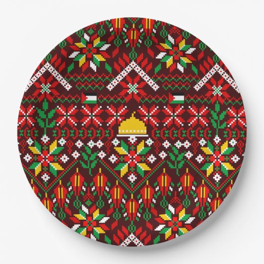 Palestine Tatreez Traditionelle Stickerei Pappteller (Vorderseite)
