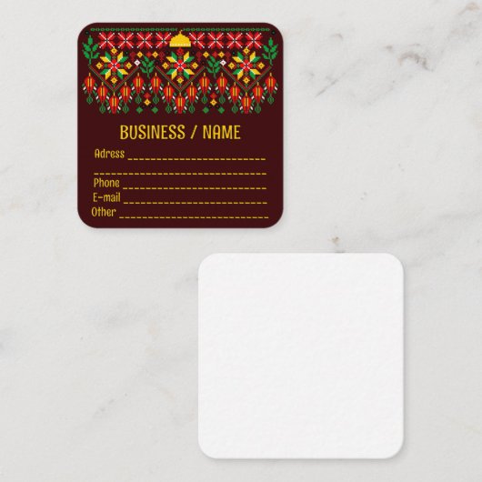 Palestine Tatreez Traditionelle Stickerei Quadratische Visitenkarte (Vorne/Hinten)