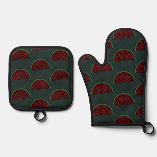 Palestine watermelon Embroidery red tatreez Ofenhandschuh & Topflappen-Set (Vorderseite)
