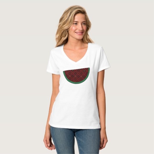 Palestine watermelon Embroidery red tatreez T-Shirt (Vorderseite Vollansicht)