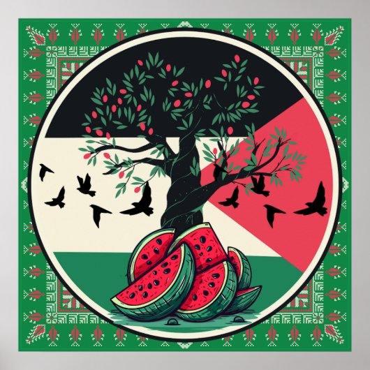 Palestinenkultur | Wassermelone Palestine, Oliven  Poster (Vorne)