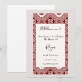 Palestinian Tatreez Henna Invitation In Red Einladung (Vorne/Hinten)