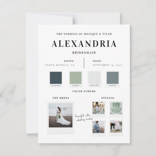 Palette der Seaside Ocean Glass | Meine Bridesmaid Ankündigung (Rückseite)