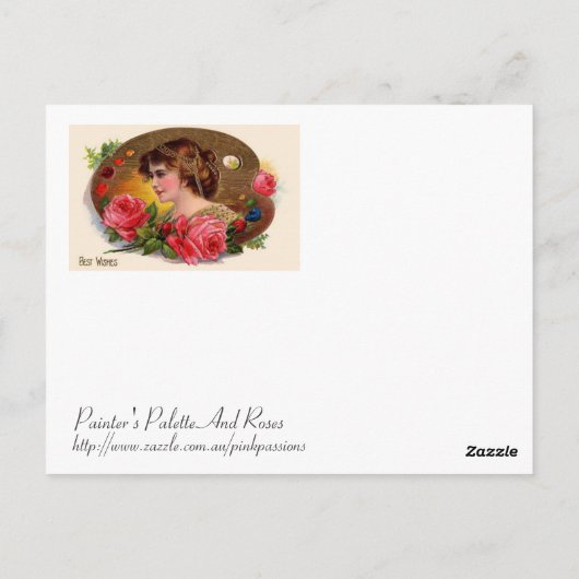 Palette und Rose Vintager Maler Postkarte (Rückseite)