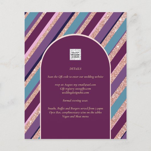 Palettenpflaume Lila türkisfarbene Rose Goldhochze (Rückseite)