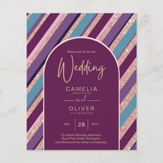 Palettenpflaume Lila türkisfarbene Rose Goldhochze (Vorderseite)