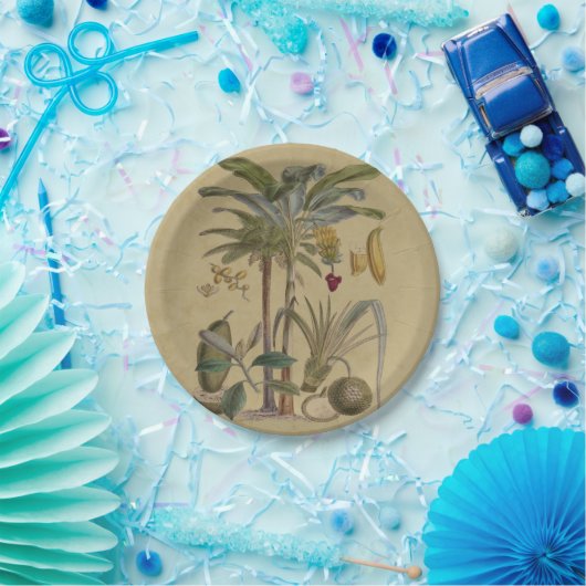 Palm Antique Tropical Frucht Botanische Kunst Pappteller (Party)