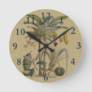 Palm Antique Tropical Fruit Botanical Art Runde Wanduhr
