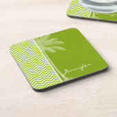 Palm auf Retro Apfelgrün Zickzack Streifen Getränkeuntersetzer (Linke Seite)