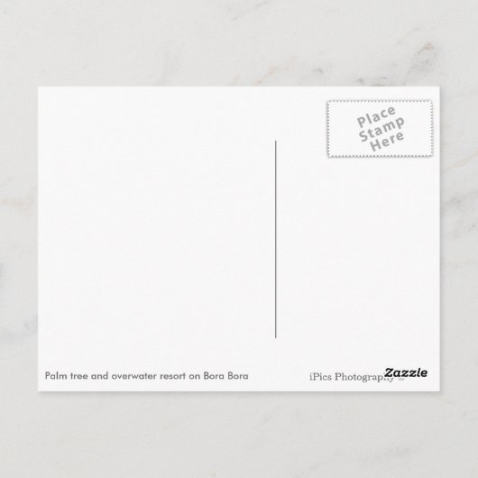 Palm-Baum und Überwasser-Resort Text Postkarte (Rückseite)